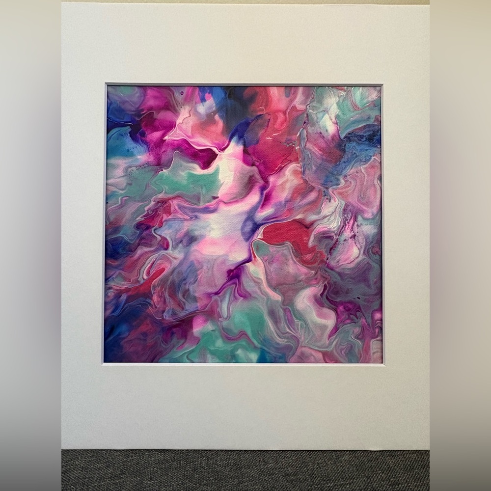 Handmade - Abstract Pink, Green, White and Blue Painting